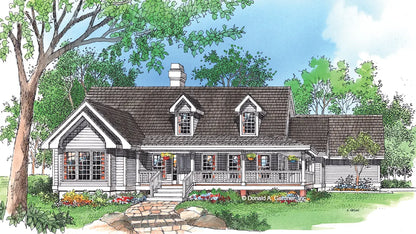 This is an illustration of the front of small house plan 266 The Meadowview