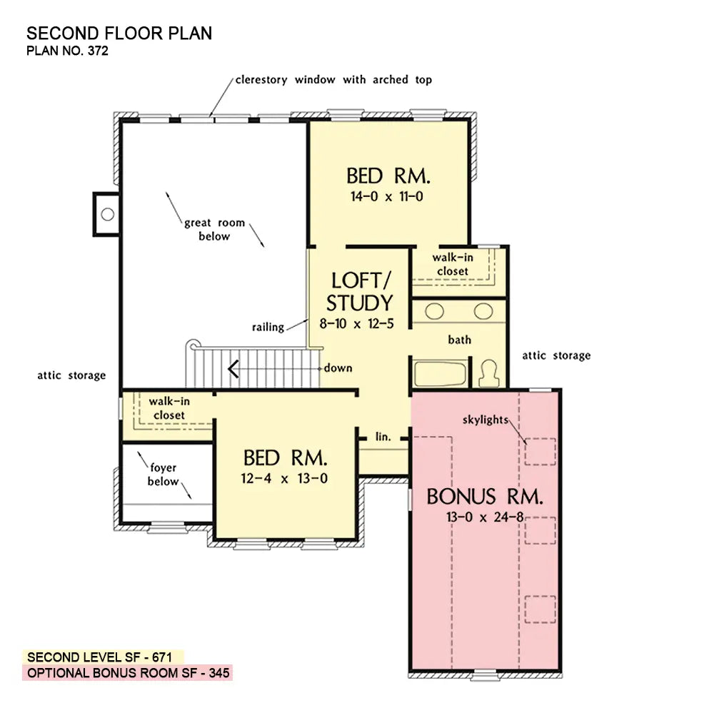 This is the second floor plan image for two story house plan 372 The Mercer