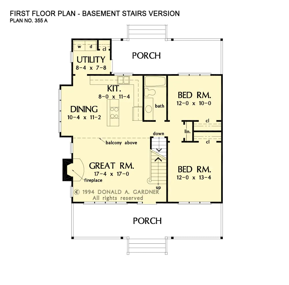 This is the first floor plan image for simple house plan 355 The Meredith if the home is built over a basement