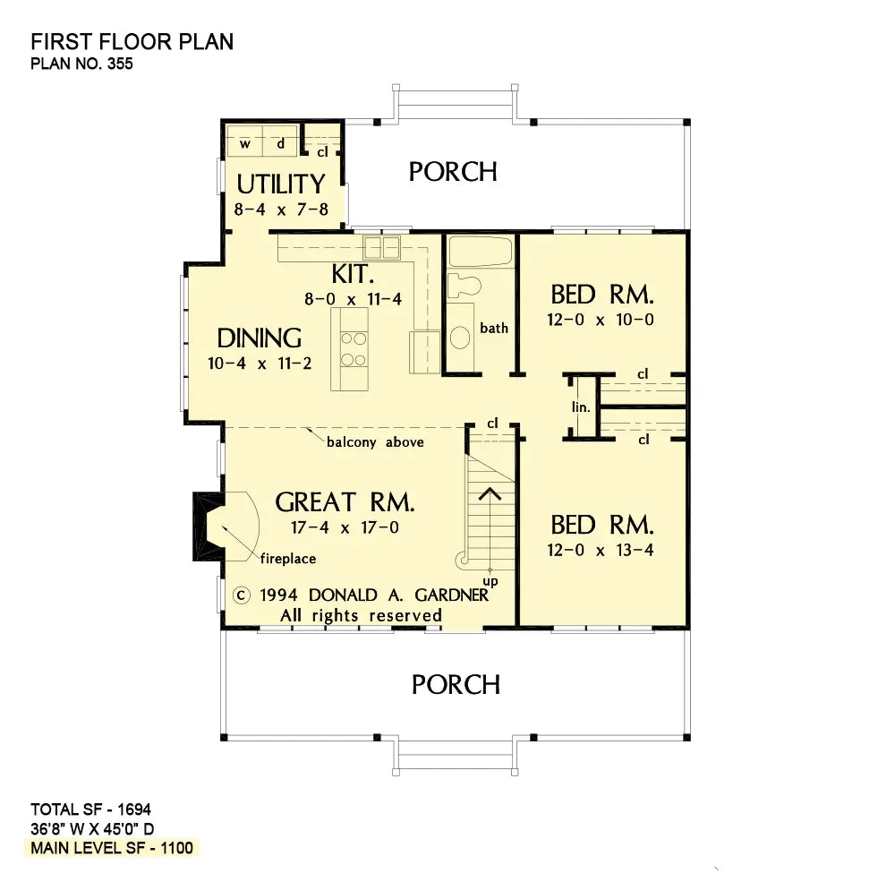 This is the first floor plan image for small house plan 355 The Meredith