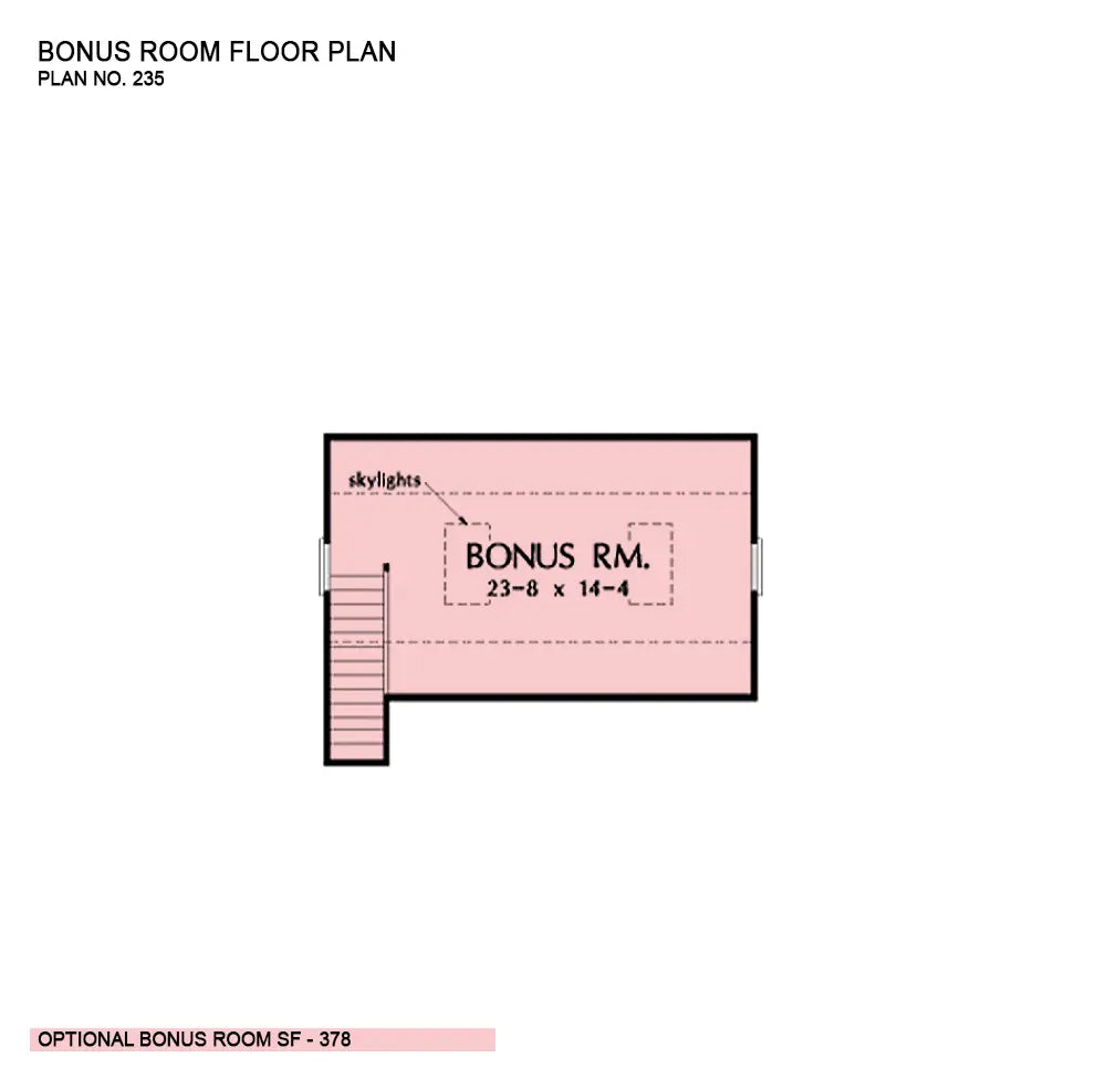 This is the bonus room floor plan image for three bedroom house plan 235 The Merrifield