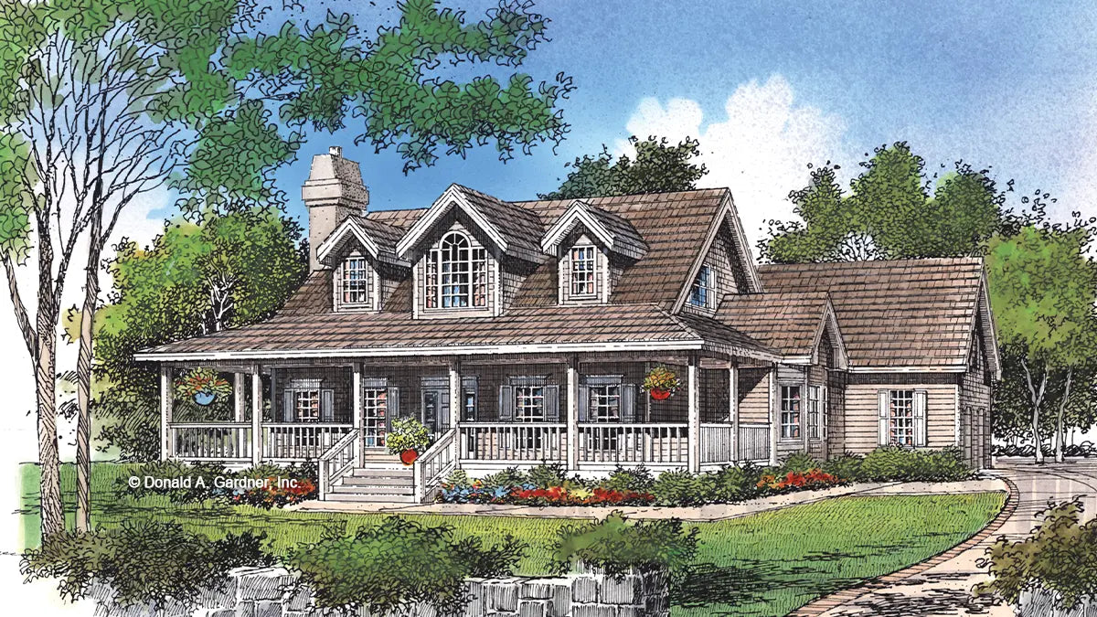 This is an illustration of the front of country house plan 235 The Merrifield