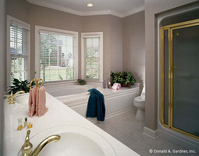 This is a photograph of the master bath of farmhouse plan 235 The Merrifield as built by a customer