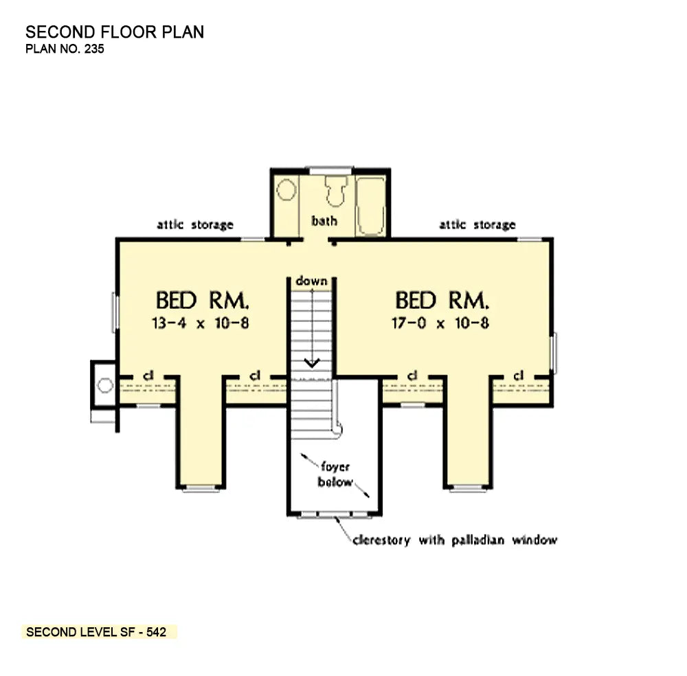 This is the second floor plan image for three bedroom house plan 235 The Merrifield