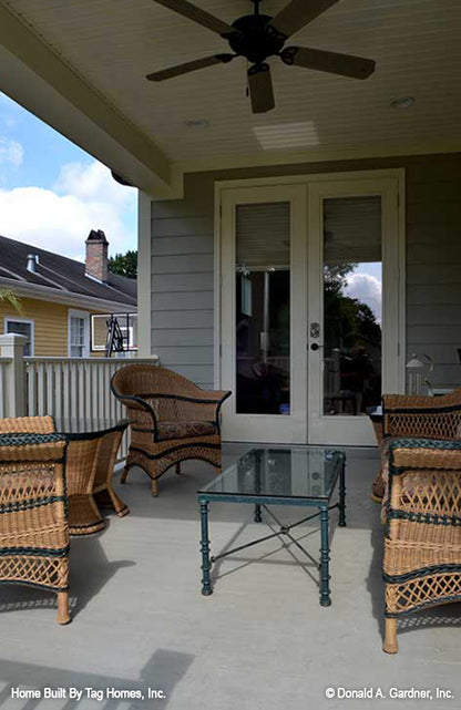 Glass patio doors on the rear covered porch. The Merrill plan 1209