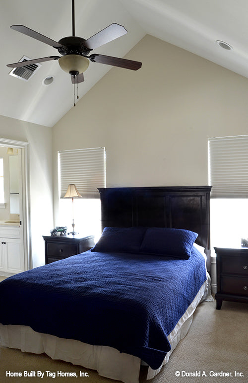 Cathedral ceiling in the secondary bedroom. The Merrill plan 1209