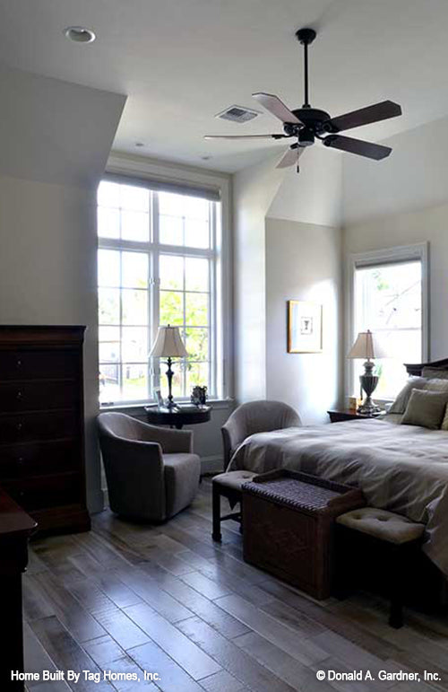 Recessed lighting and ceiling fan in the master bedroom. The Merrill plan 1209