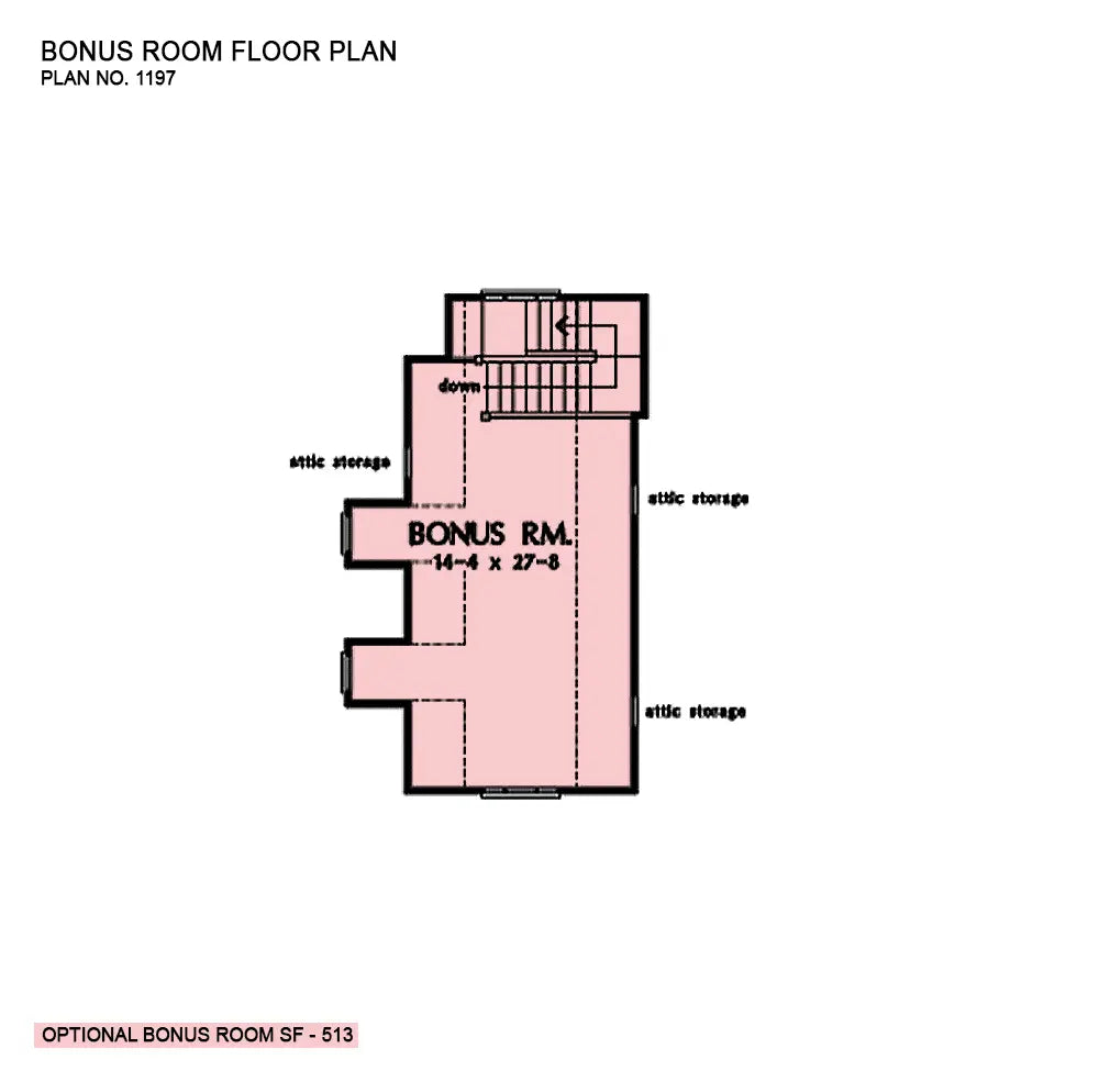 This is the bonus room floor plan image for two story house plan 1197 The Metairie