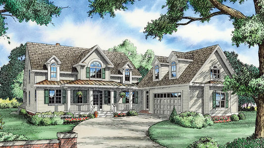 This is an illustration of the front of three bedroom house plan 1197 The Metairie