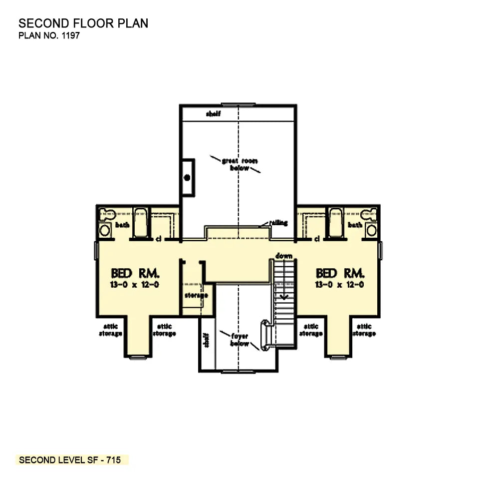 This is the second floor plan image for two story house plan 1197 The Metairie