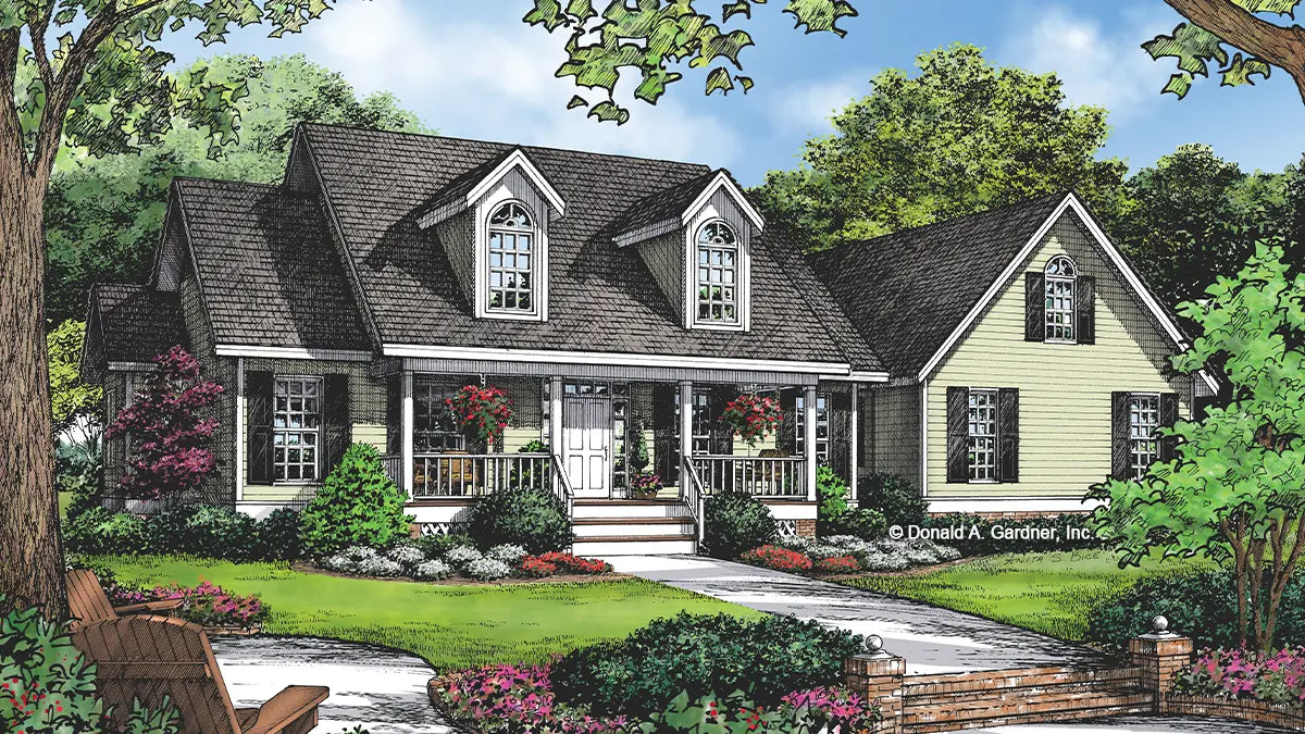 Quaint and cozy on the outside with porches front and back, this four-bedroom country house plan surprises with an open floor plan featuring a large great room with cathedral ceiling