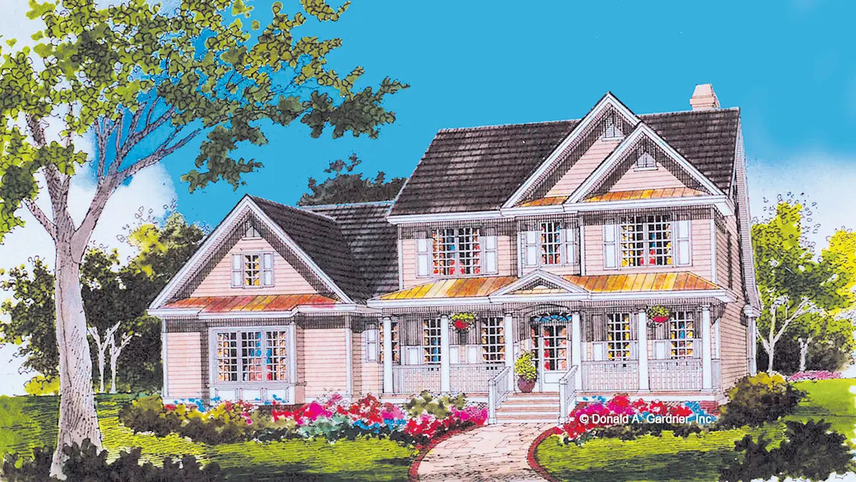 This is an illustration of the front of two story house plan 928 The Millcreek