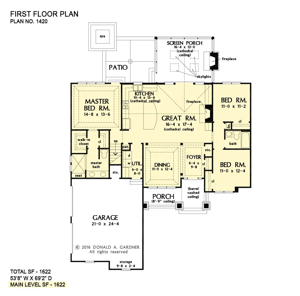 This is the first floor plan image for cottage house plan 1420 The Miranda