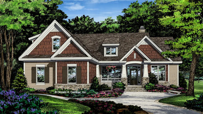 This is an illustration of the front of cottage house plan 1420 The Miranda