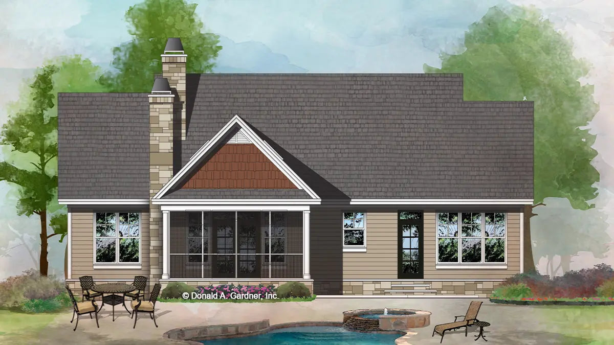 This is an illustration of the rear of three bedroom house plan 1420 The Miranda