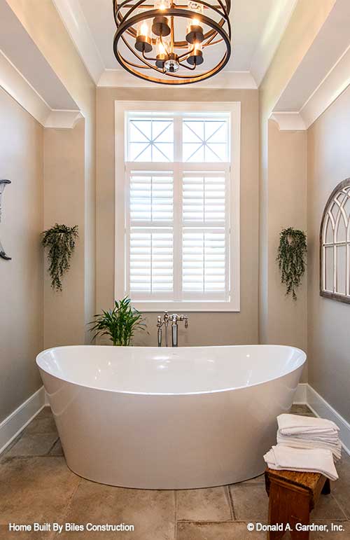 Elegant soaking tub in the master bath. 