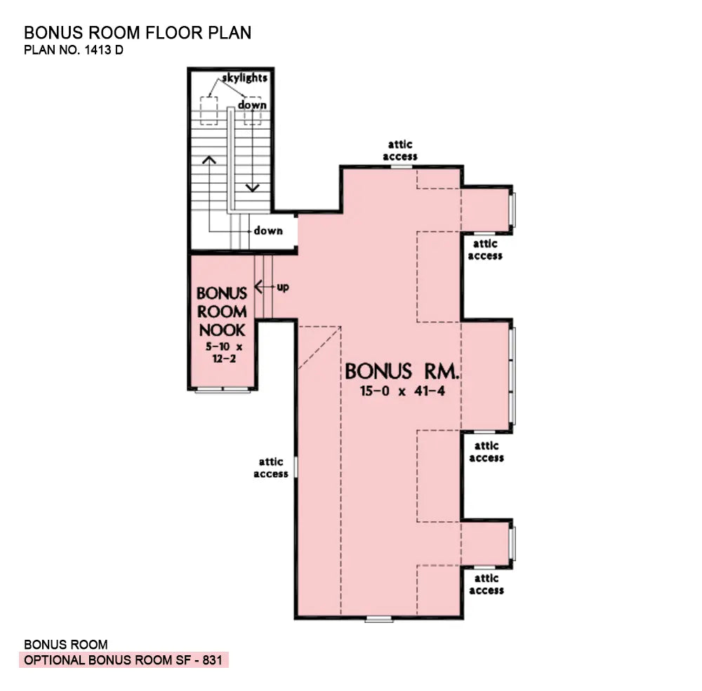 This is the bonus room floor plan image for house plan 1413 The Mitchell