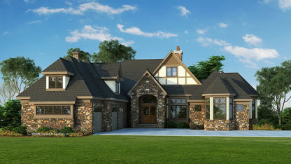 Front view illustration. The Monarch Manor plan 5040.