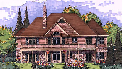 This is an illustration of the rear of walkout basement house plan 711 The Monte Vista