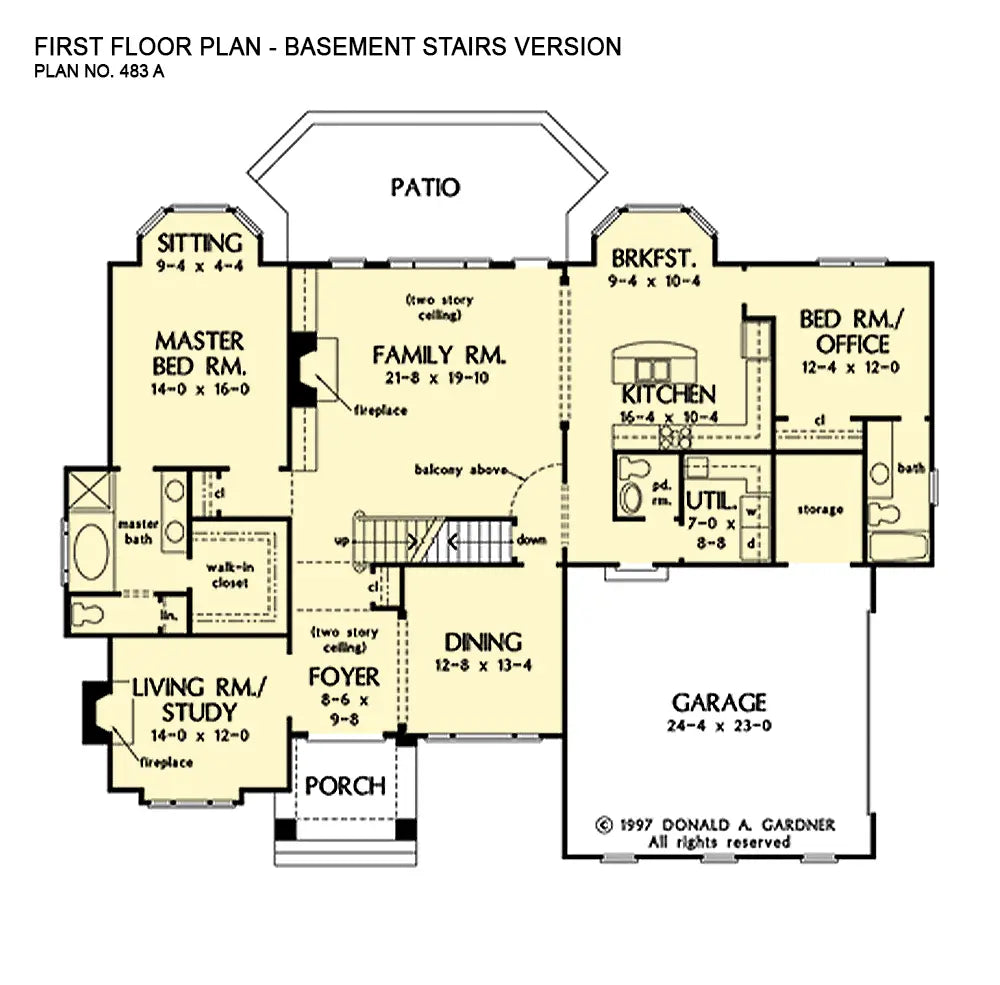 This is the first floor plan image for four bedroom house plan 483 The Montpelier if the home is built over a basement