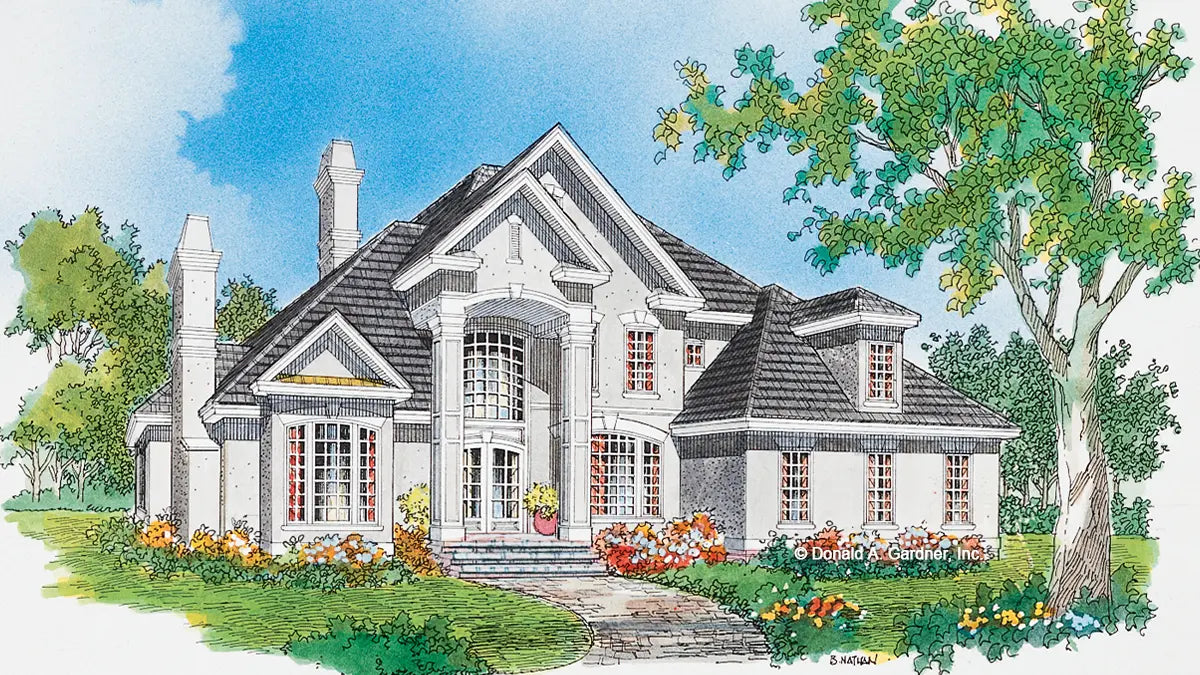 This is an illustration of the front of two story house plan 483 The Montpelier