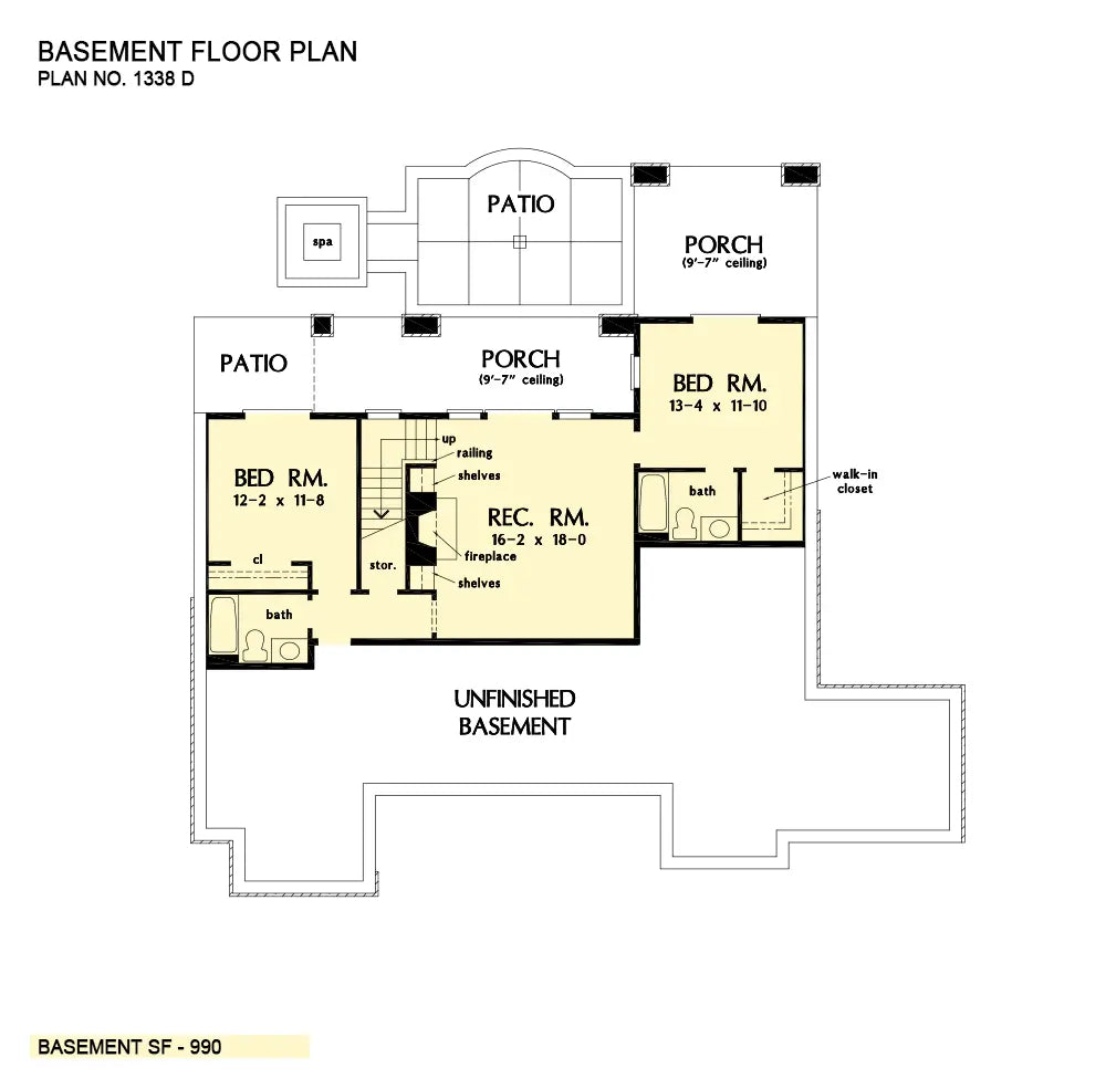 This is the first floor plan image for craftsman house plan 1338 The Mosscliff if the home is built over a basement