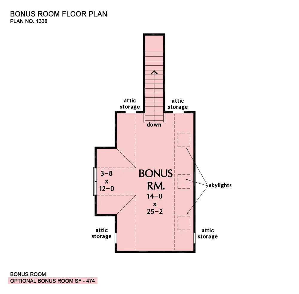 This is the bonus room floor plan image for family house plan 1338 The Mosscliff