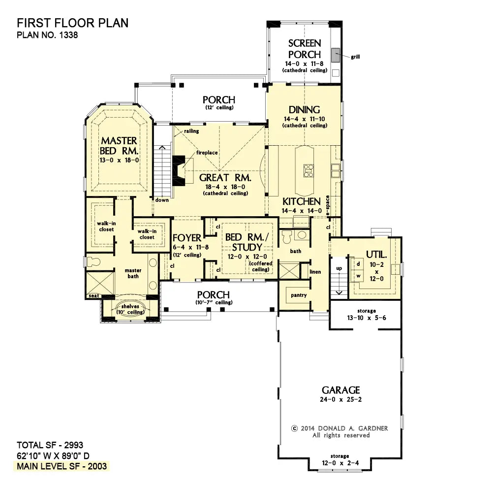 This is the first floor plan image for walkout basement house plan 1338 The Mosscliff