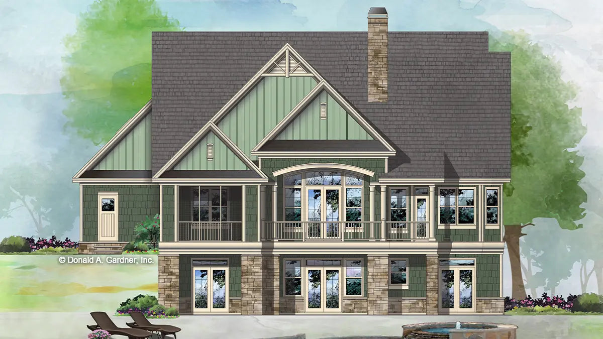 This is an illustration of the rear of craftsman house plan 1338 The Mosscliff