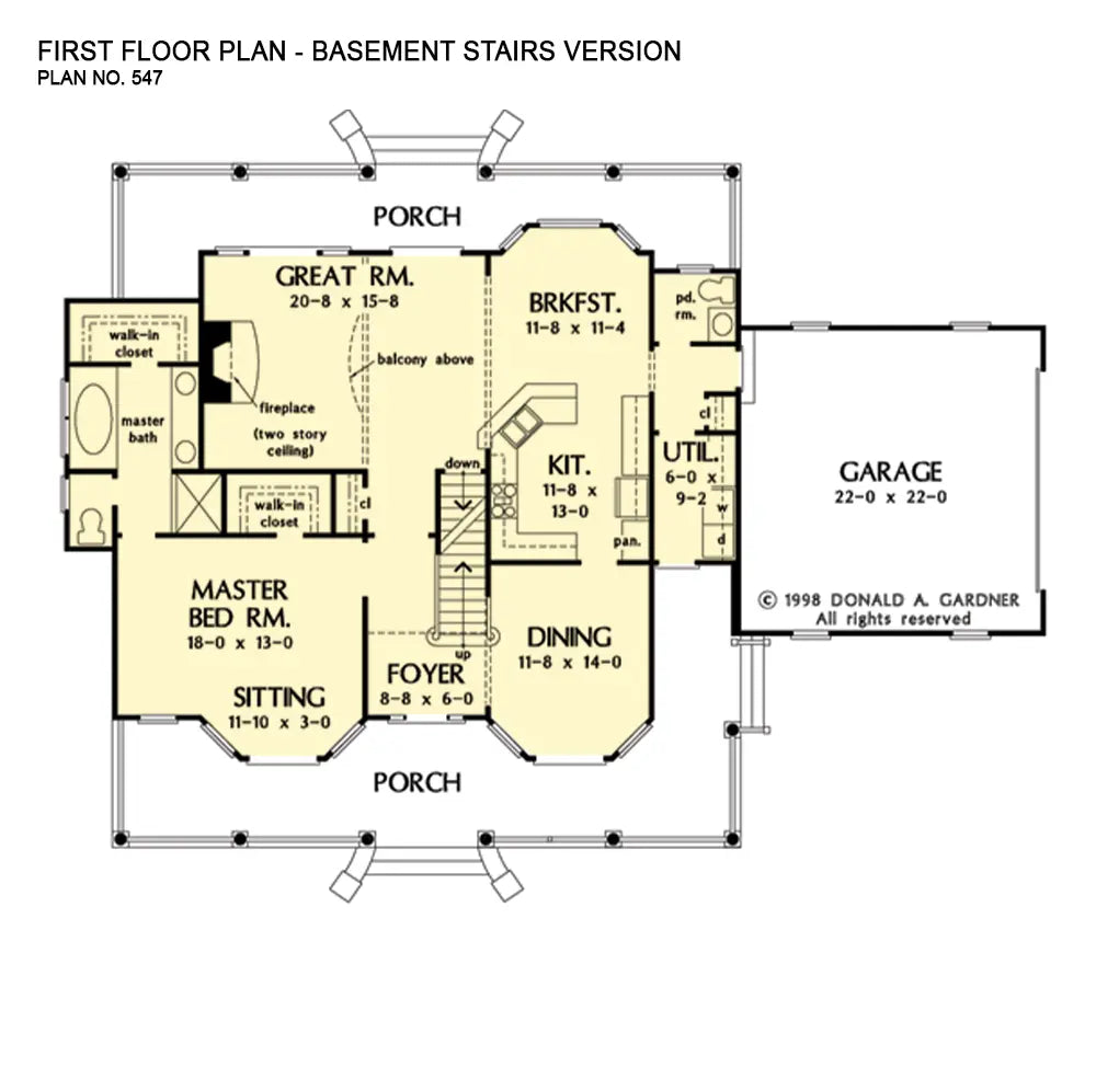 This is the first floor plan image for two story house plan 547 The Mulberry if the home is built over a basement