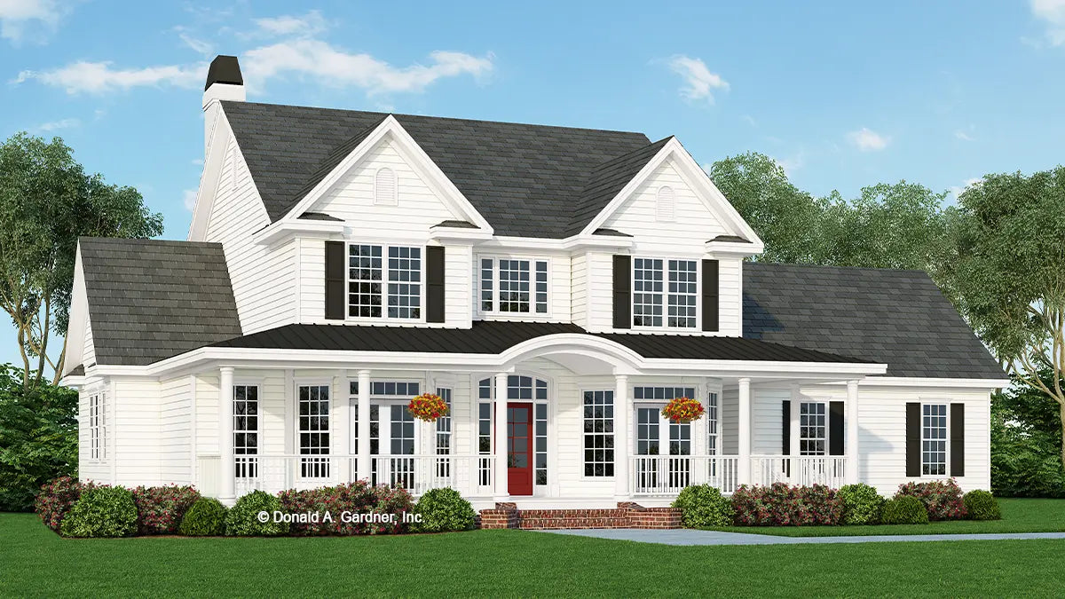 This is an illustration of the front of farmhouse house plan 547 The Mulberry