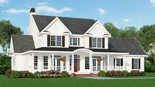 This is an illustration of the front of farmhouse house plan 547 The Mulberry