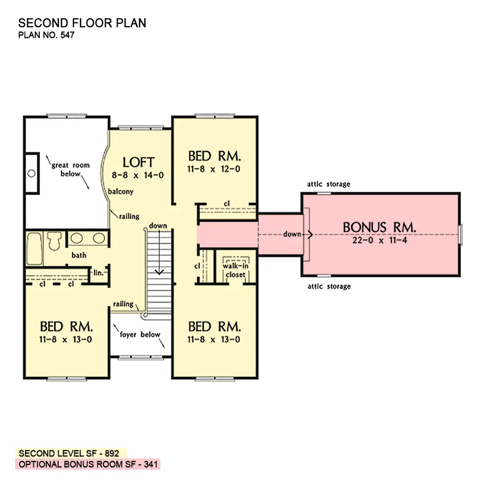 This is the second floor plan image for country house plan 547 The Mulberry