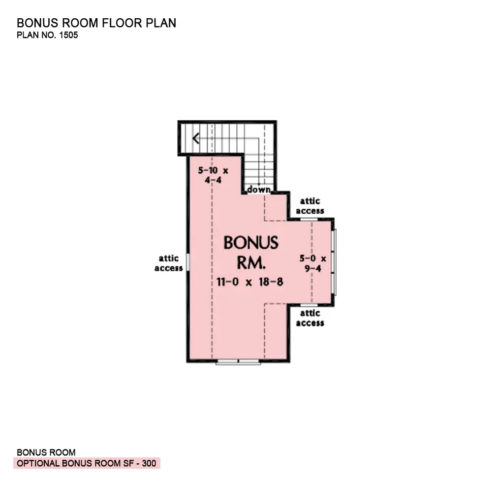 This is the bonus room floor plan image for three bedroom house plan 1505 The Murray