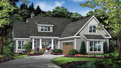 This is an illustration of the front of ranch house plan 1505 The Murray