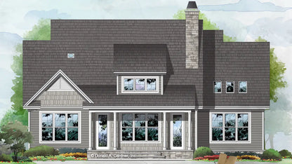 This is an illustration of the rear of traditional house plan 1505 The Murray