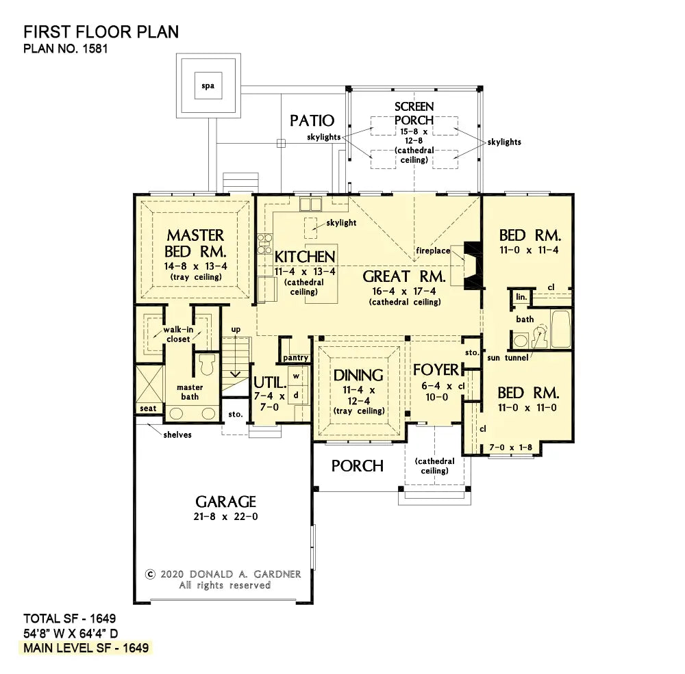 This is the first floor plan image for small house plan 1581 The Nadia