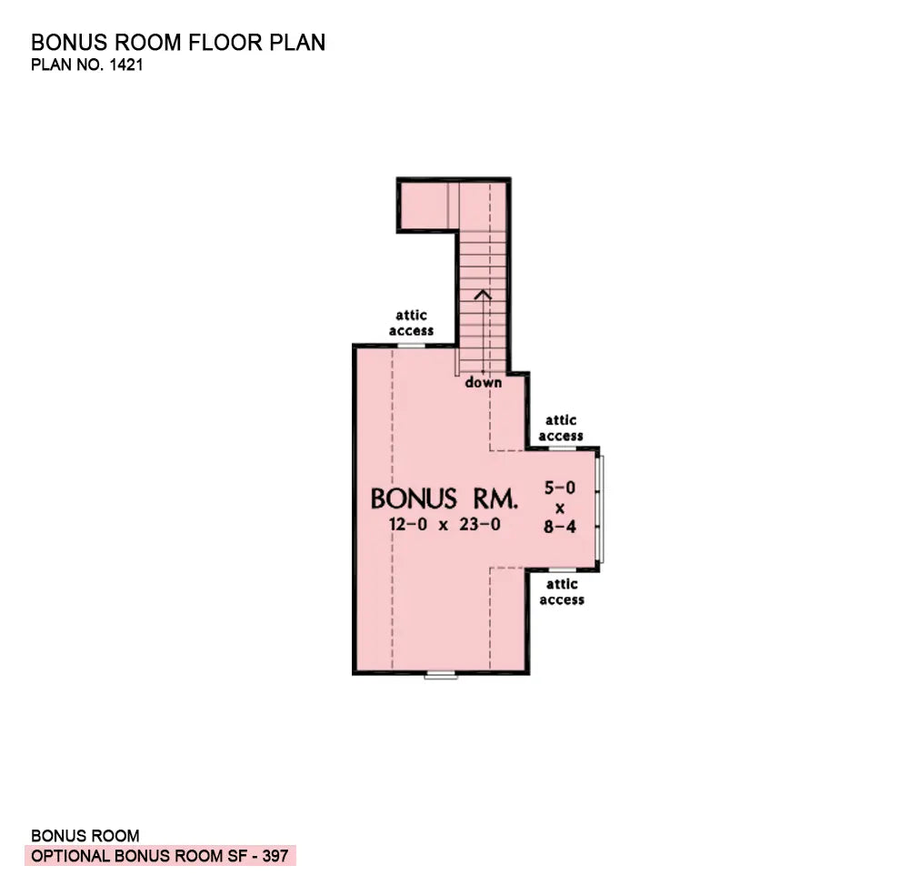 This is the bonus room floor plan image for one story house plan 1421 The Napier