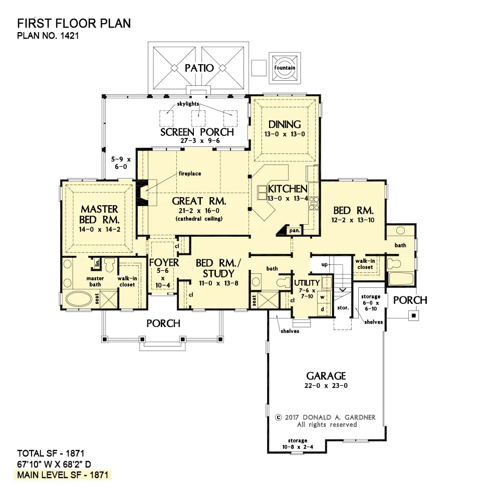 This is the first floor plan image for Craftsman house plan 1421 The Napier