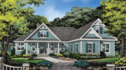 This is an illustration of the front of Craftsman house plan 1421 The Napier