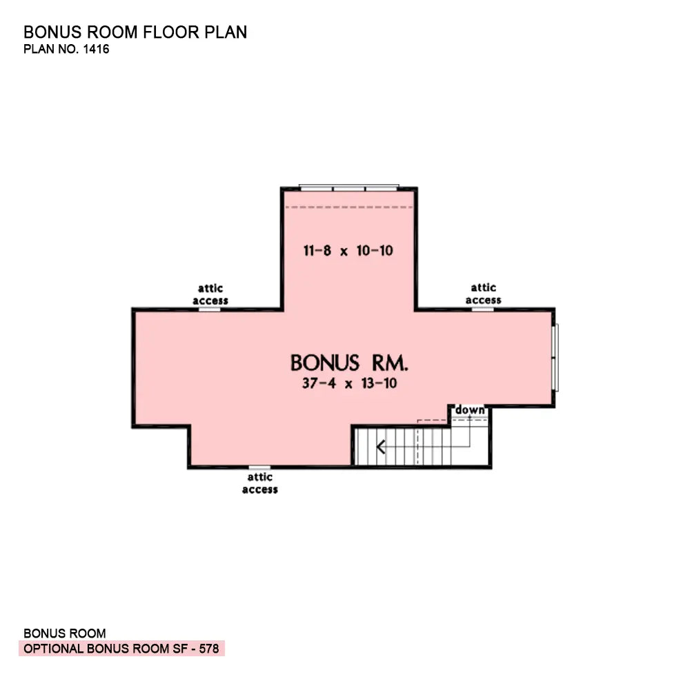 This is the bonus room floor plan image for ranch house plan 1416 The Nelson