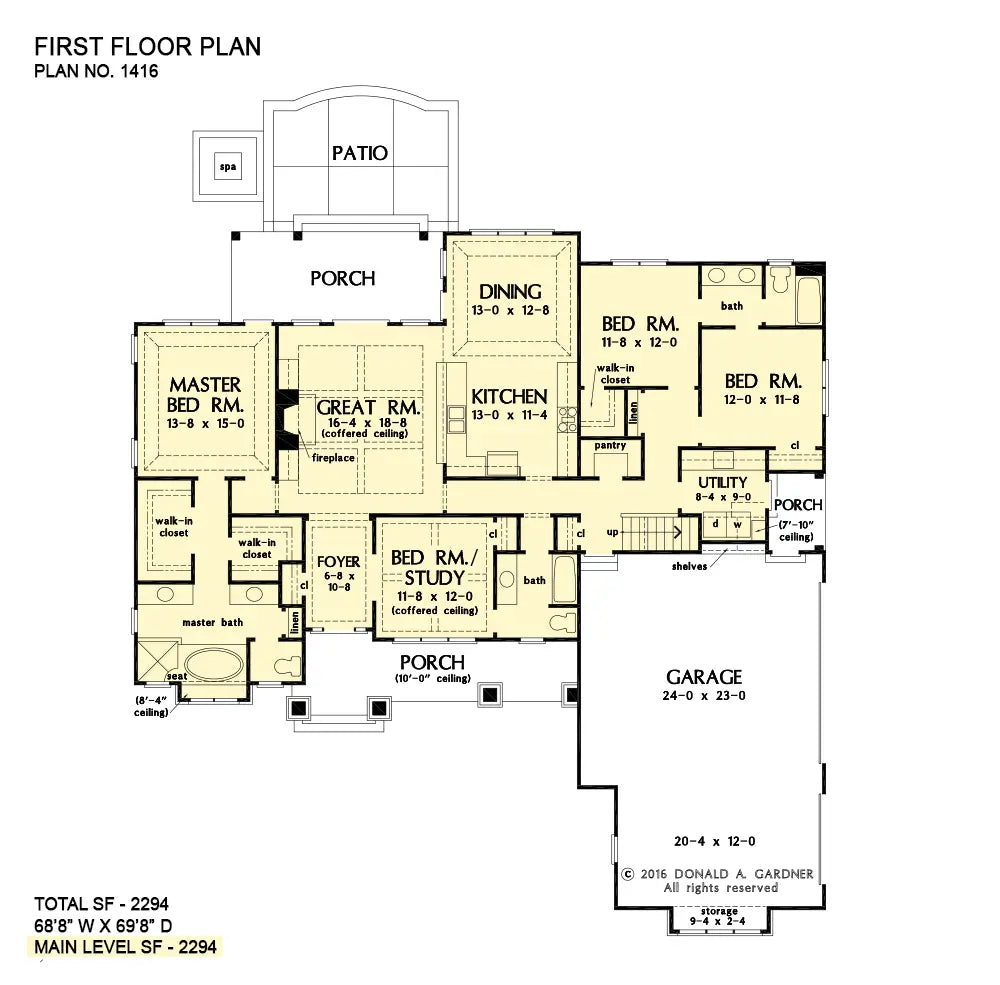 This is the first floor plan image for four bedroom house plan 1416 The Nelson