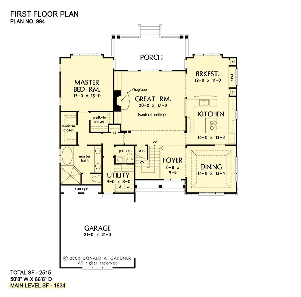 This is the first floor plan image for three bedroom house plan 994 The Newcastle