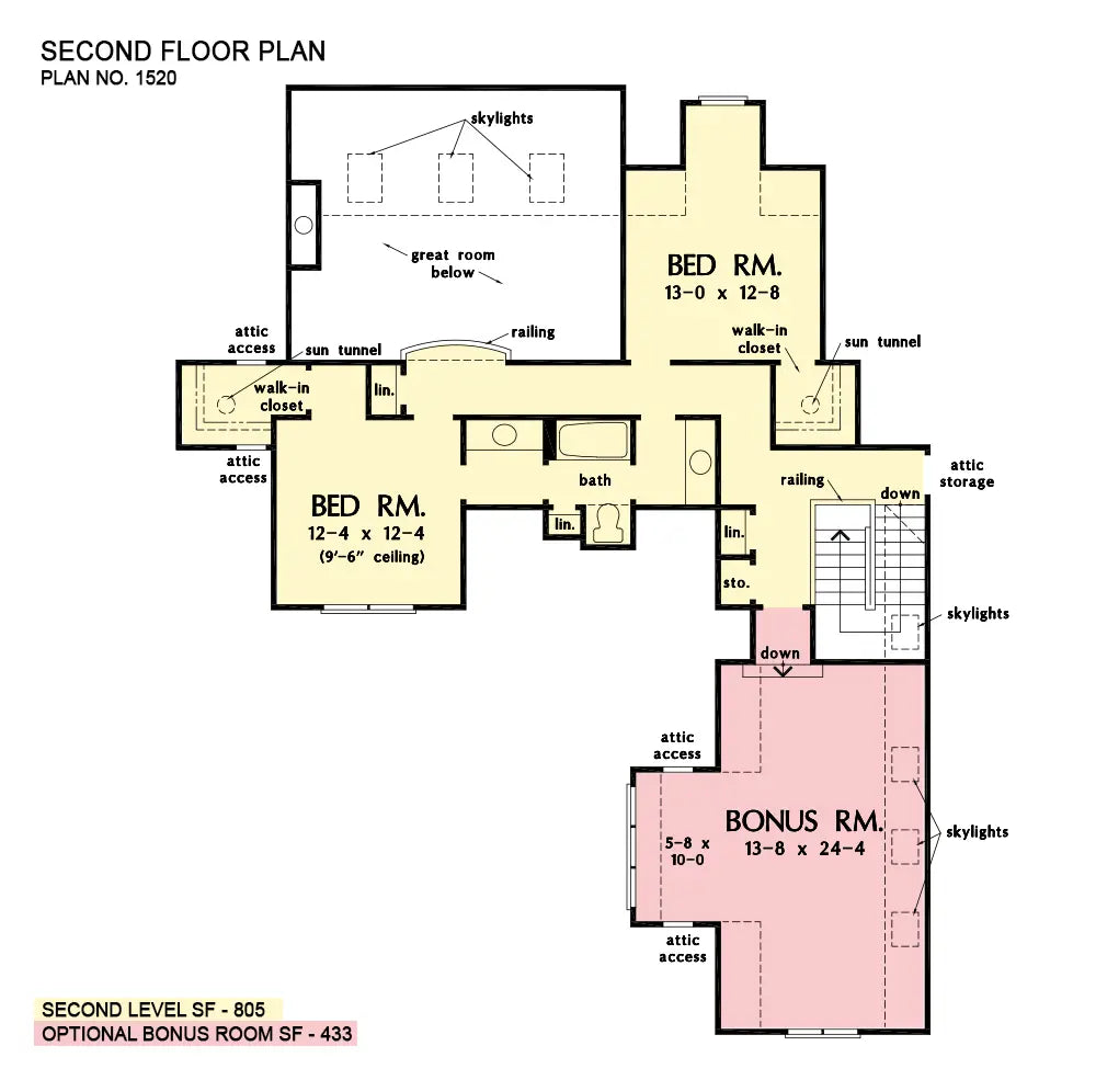 This is the second floor plan image for four bedroom house plan 1520 The Nicholette