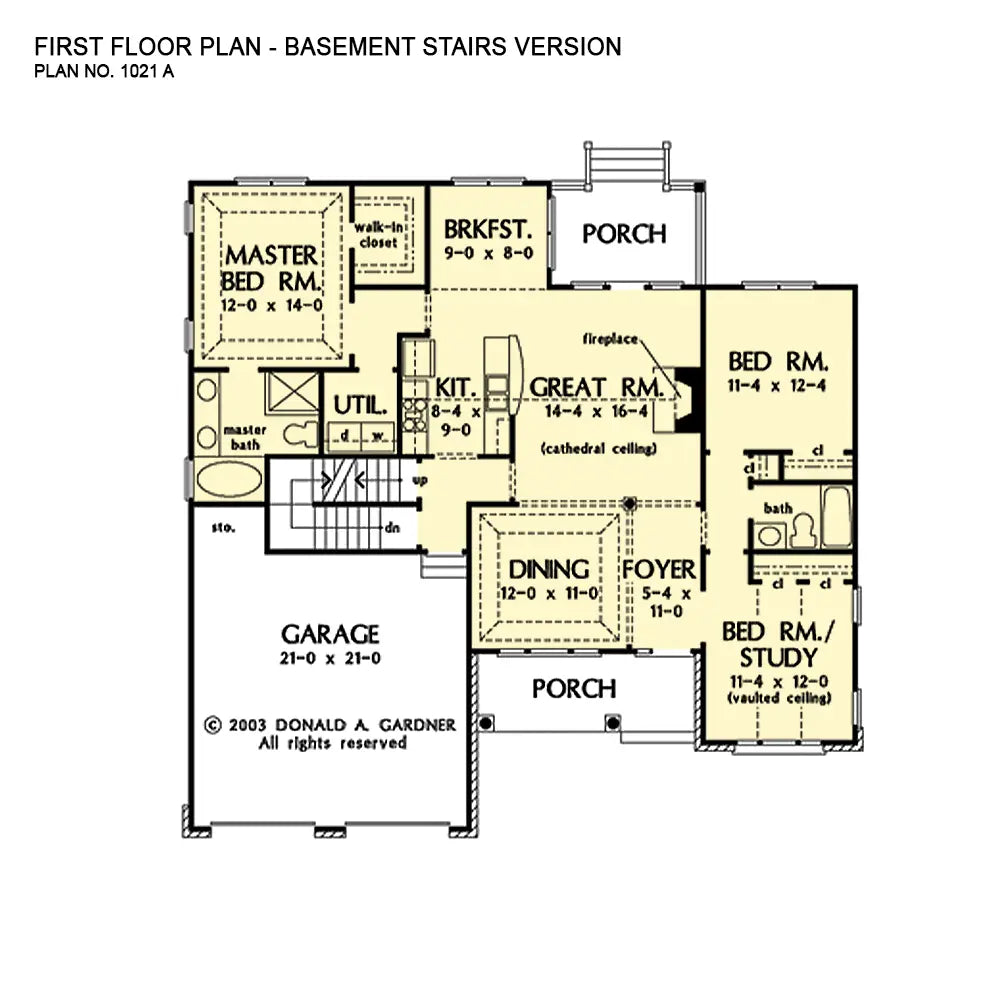 This is the first floor plan image for one story house plan 1021 The Nicholson if the home is built over a basement