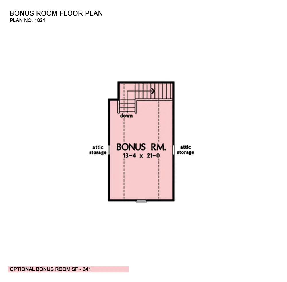 This is the bonus room floor plan image for three bedroom house plan 1021 The Nicholson