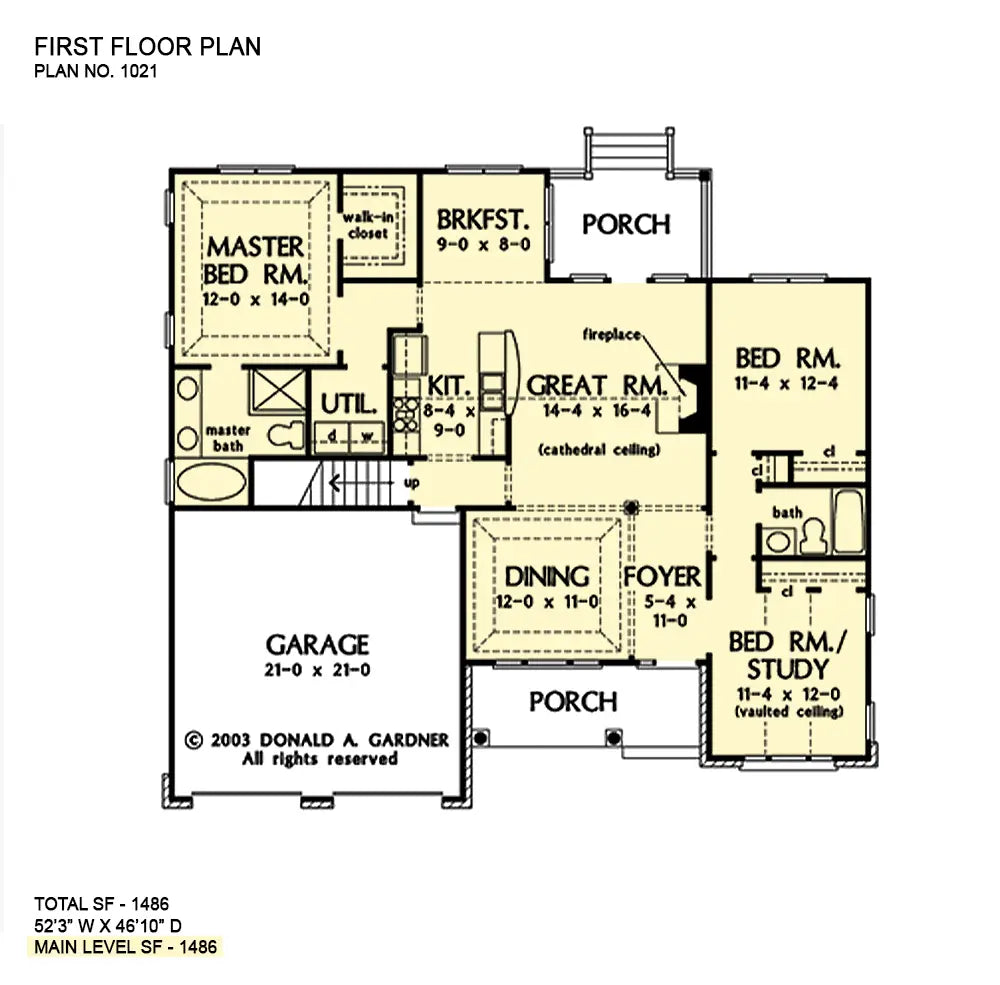 This is the first floor plan image for small house plan 1021 The Nicholson