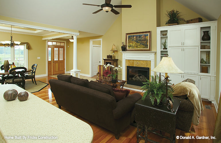 Fireplace and mantel in the great room. The NIcholson plan 1021.