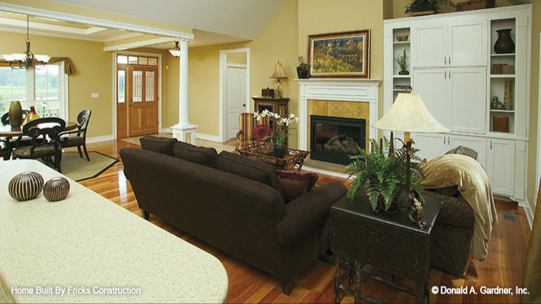 Fireplace and mantel in the great room. The NIcholson plan 1021.