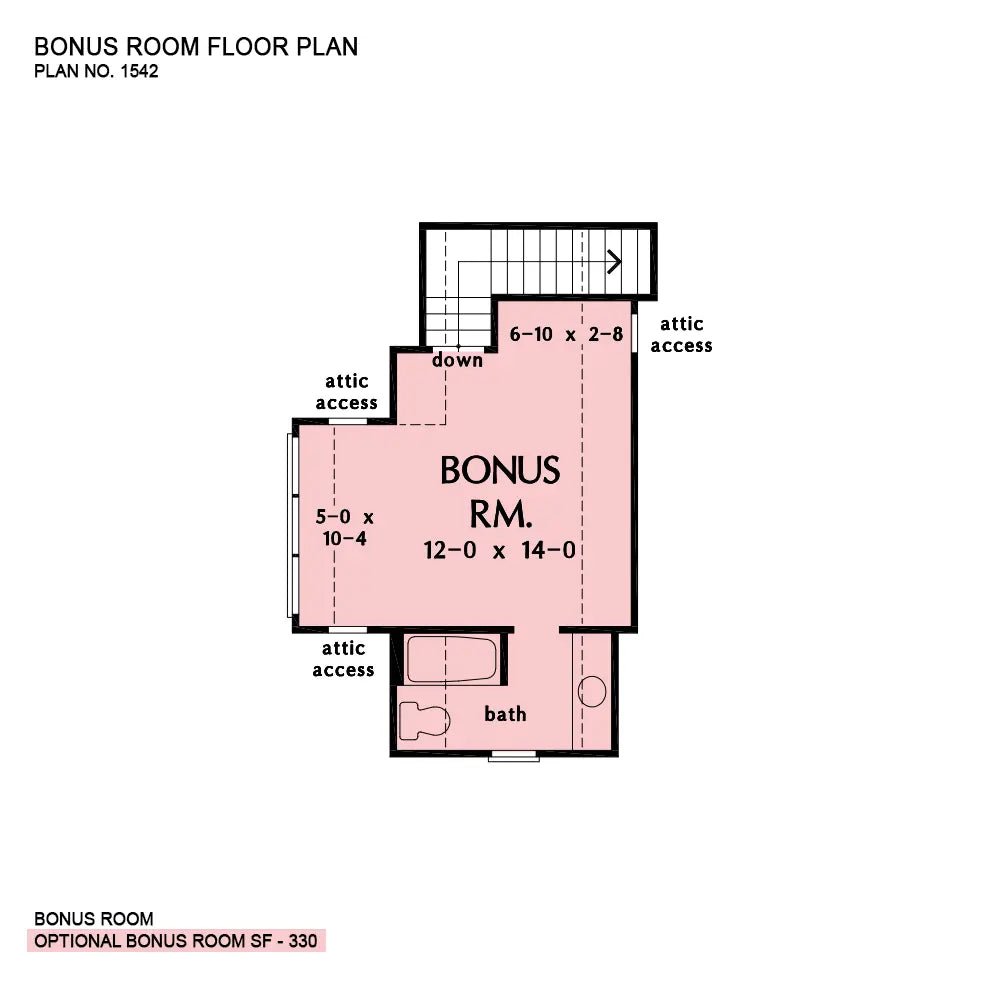 This is the bonus room floor plan image for simple house plan 1542 The Nigel